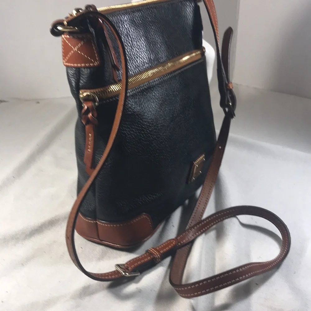 Dooney & Bourke Black and Brown Contrast Pebble Grain Leather Crossbody Bag